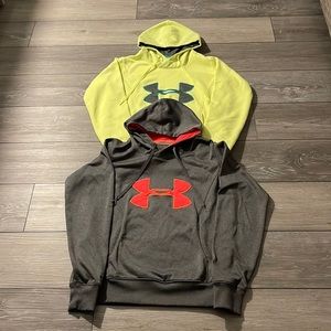 Women’s under armour semi-fitted hoodies small. Gray and highlighter yellow.